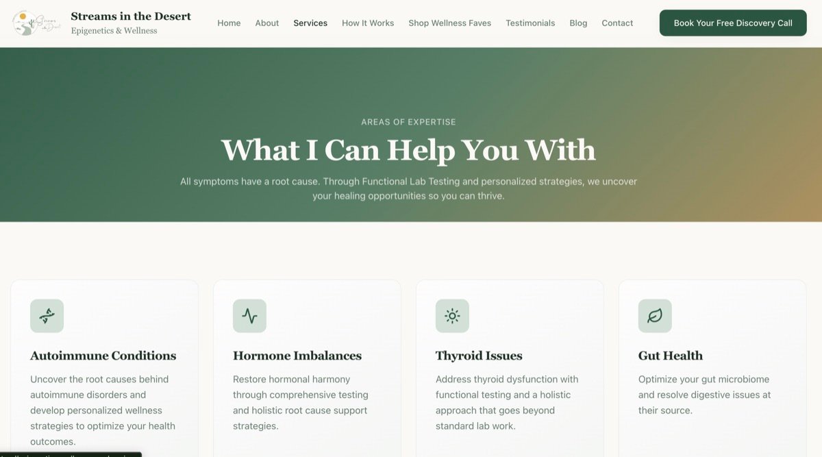 Streams in the Desert Epigenetics and Wellness website — functional lab testing and holistic wellness services