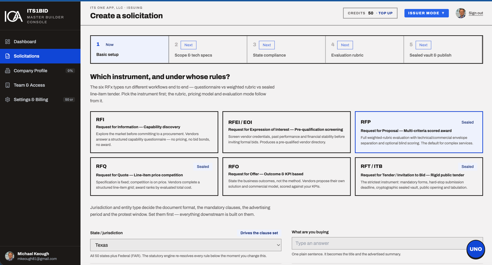 Its1Bid AI procurement and open bidding platform dashboard