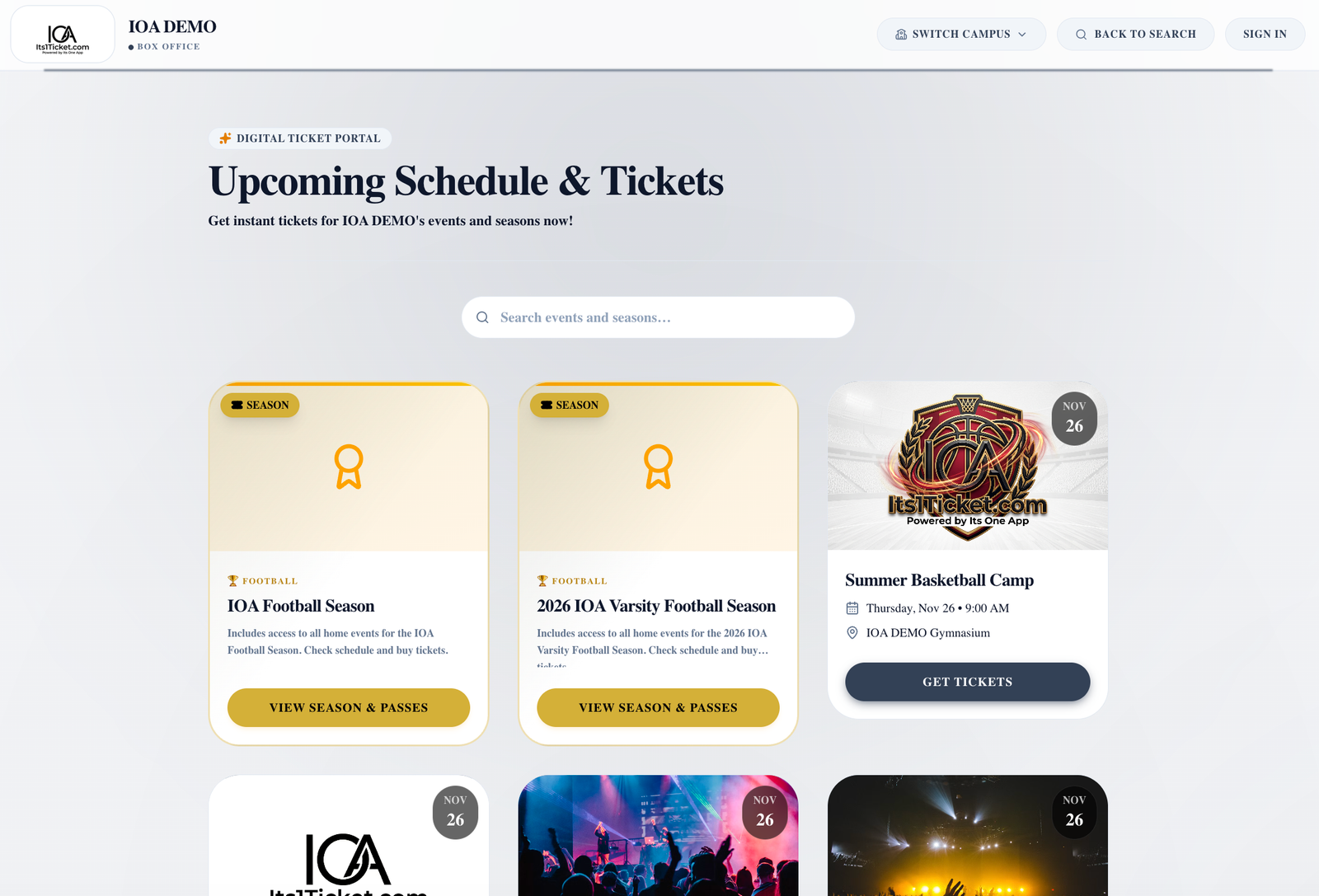School-branded ticket portal